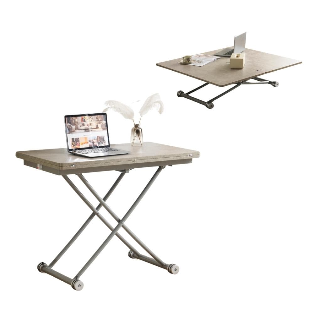 超人気！多用途テーブル 2倍に広がるガス圧昇降テーブル GRAY