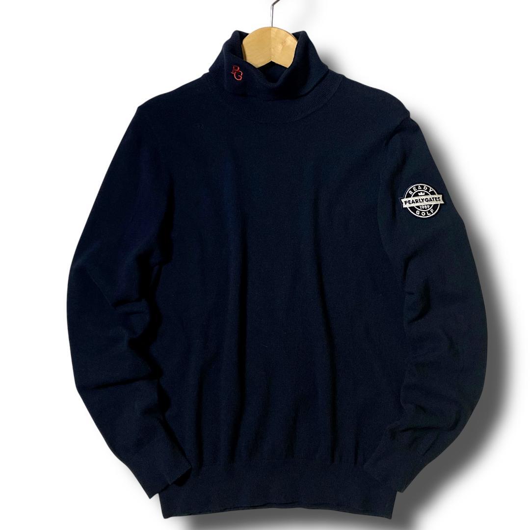 0 パーリーゲイツ 定価1.9万 抗菌 ビッグロゴ タートルネック 長袖 ニット