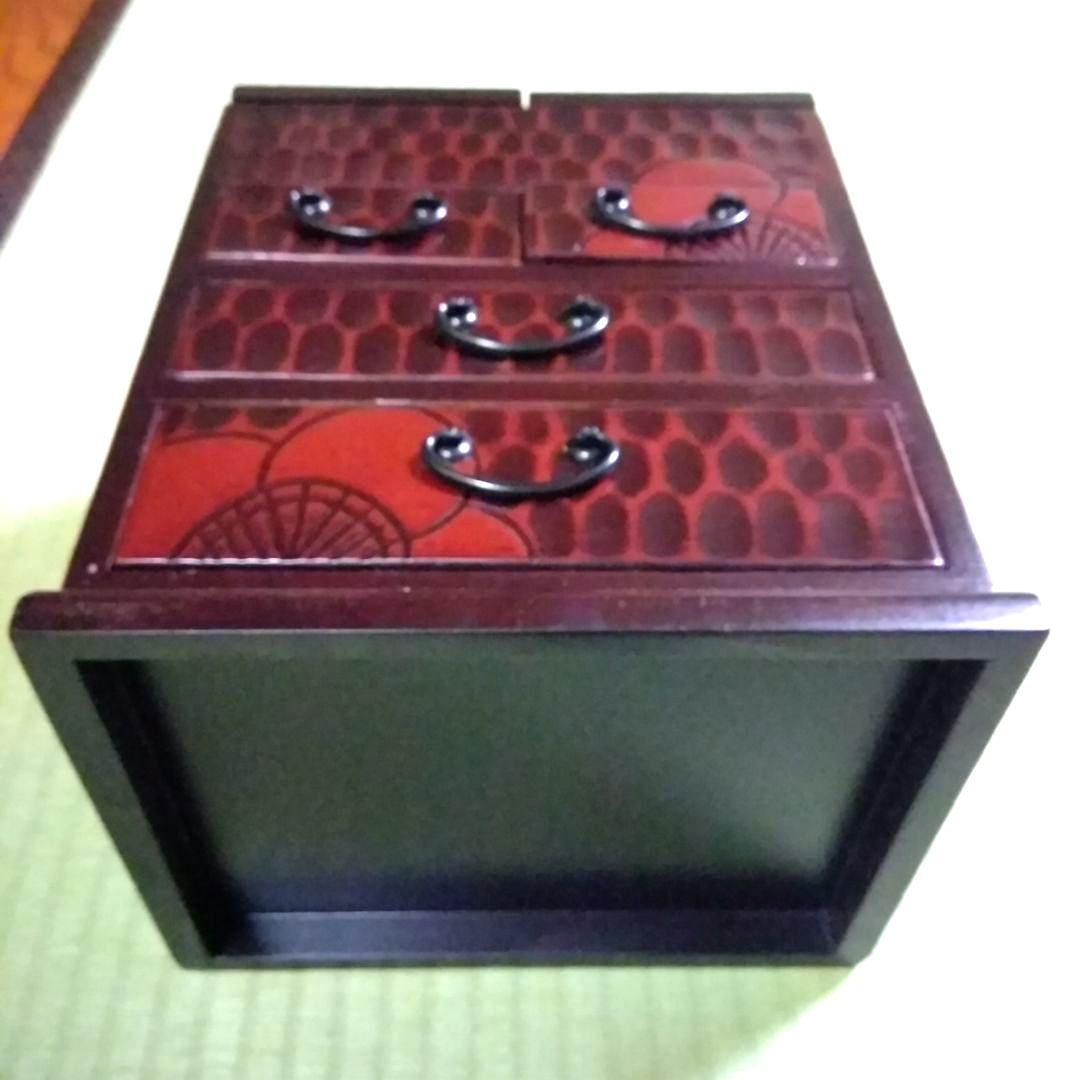 からくり箪笥・【新品・未使用】からくり三段・四ツ引箪笥(加賀梅彫り)