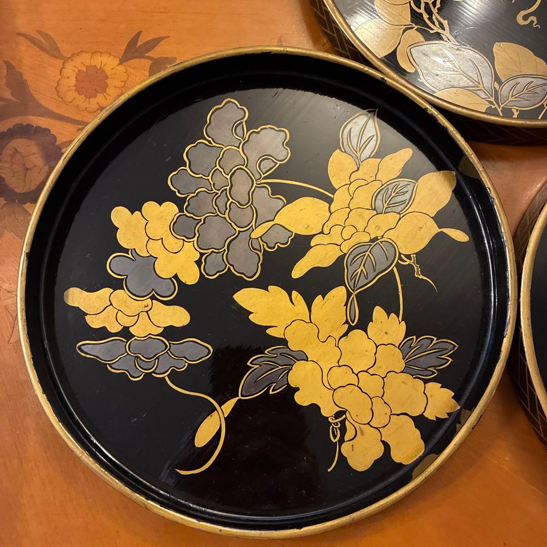 最終価格　漆器　丸盆　3枚　江戸期