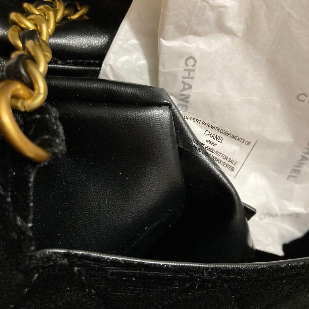 付属品付き CHANEL ベルベット ハンドバッグ ショルダーバッグ ブラック