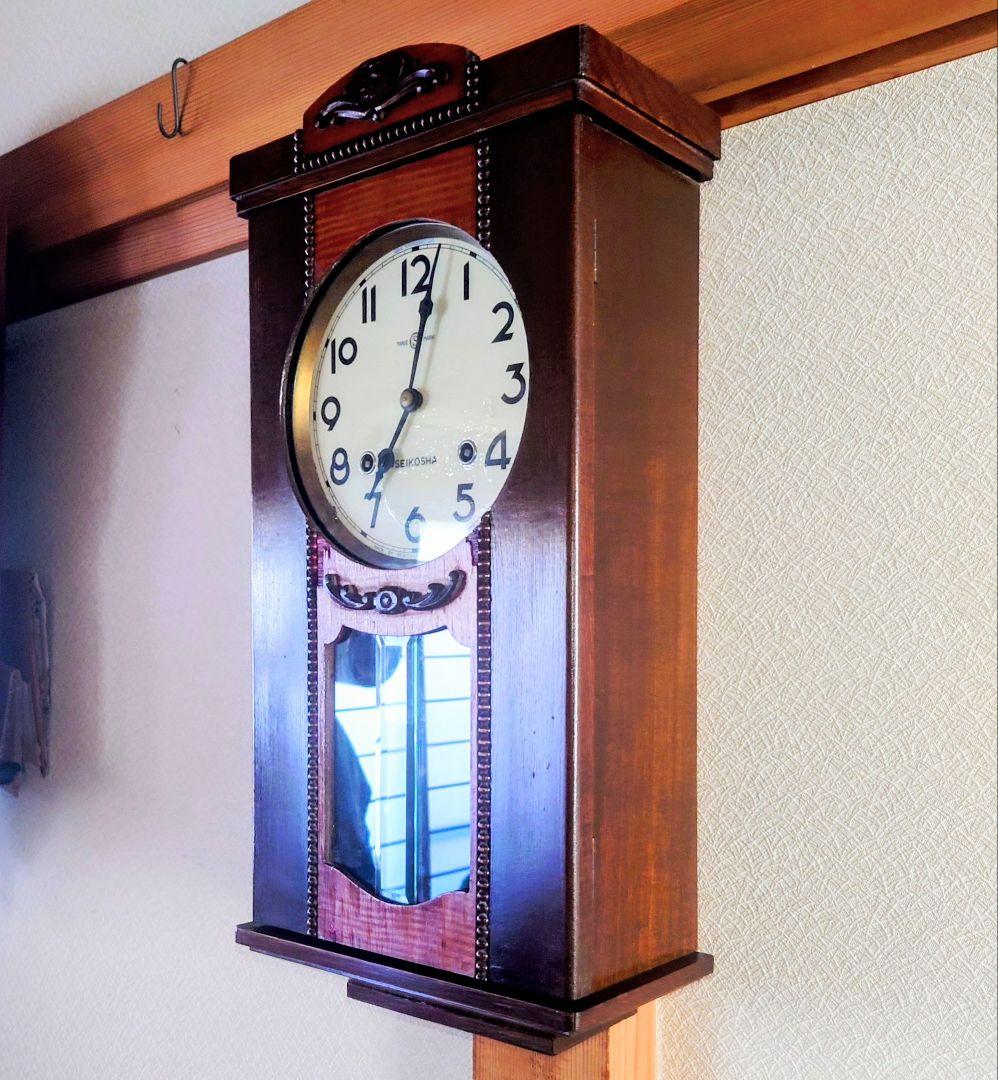 〈完動・美品〉精工舎　宮型ゼンマイ振り子掛時計　昭和レトロ　ボンボン時計　古時計