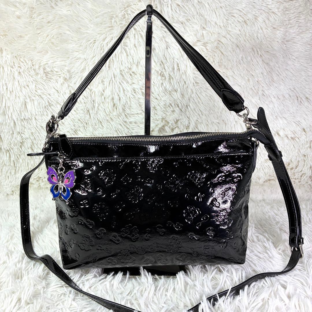 【極美品】アナスイ エリス 型押し エナメルレザー ショルダーバッグ 2way