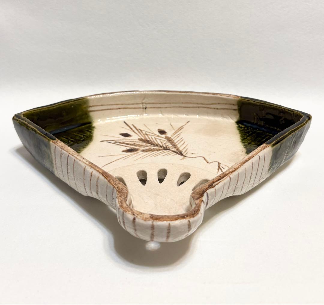 織部 中島春草 盛器 扇形向付 懐石盛器 稲穂文 和食器 美濃焼 織部 中島春草 盛器 扇形向付 懐石盛器 稲穂文 和食器 美濃焼