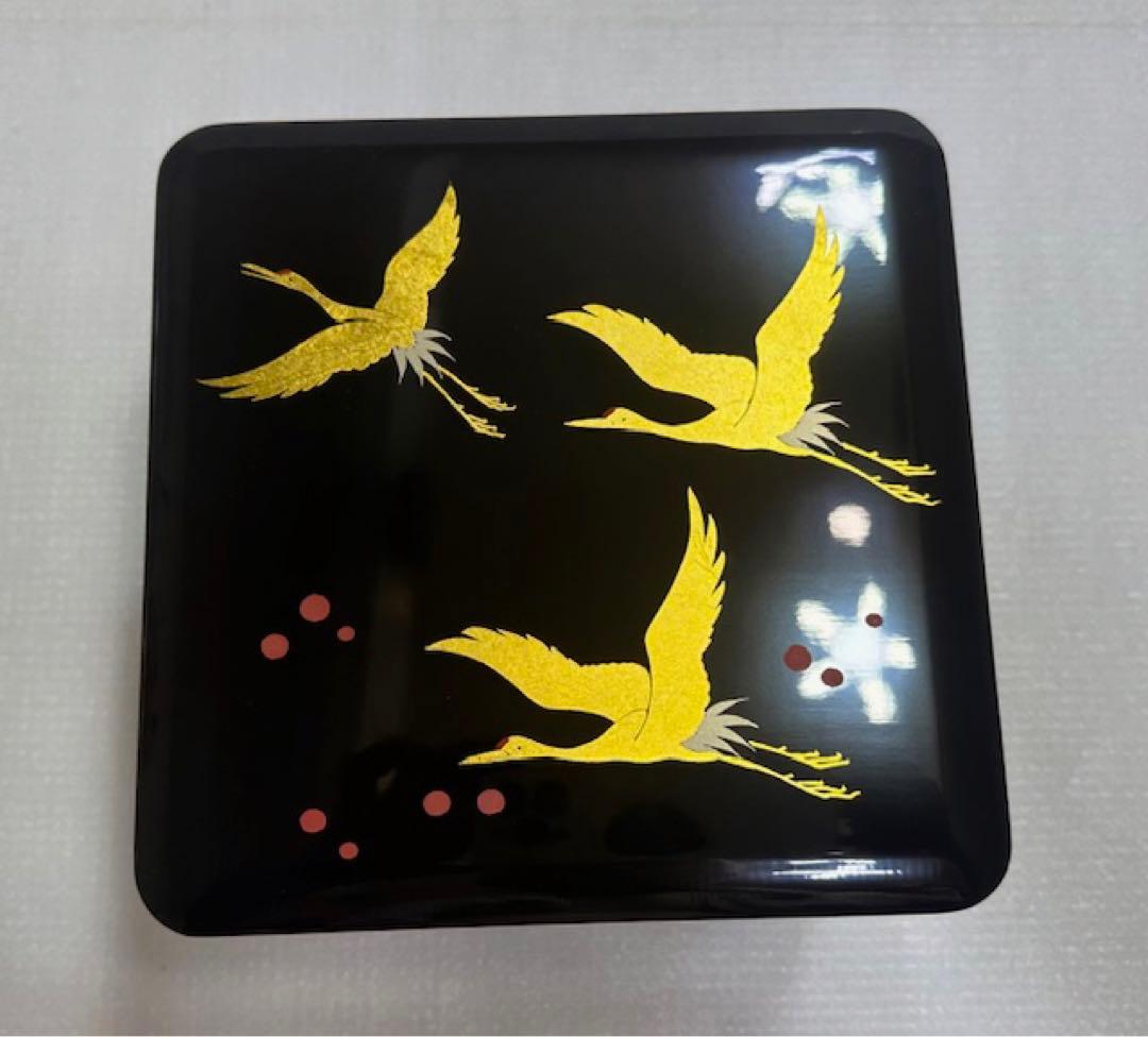 重箱 1 越前漆器/木製漆器/三段 重箱/黒地 金色鶴