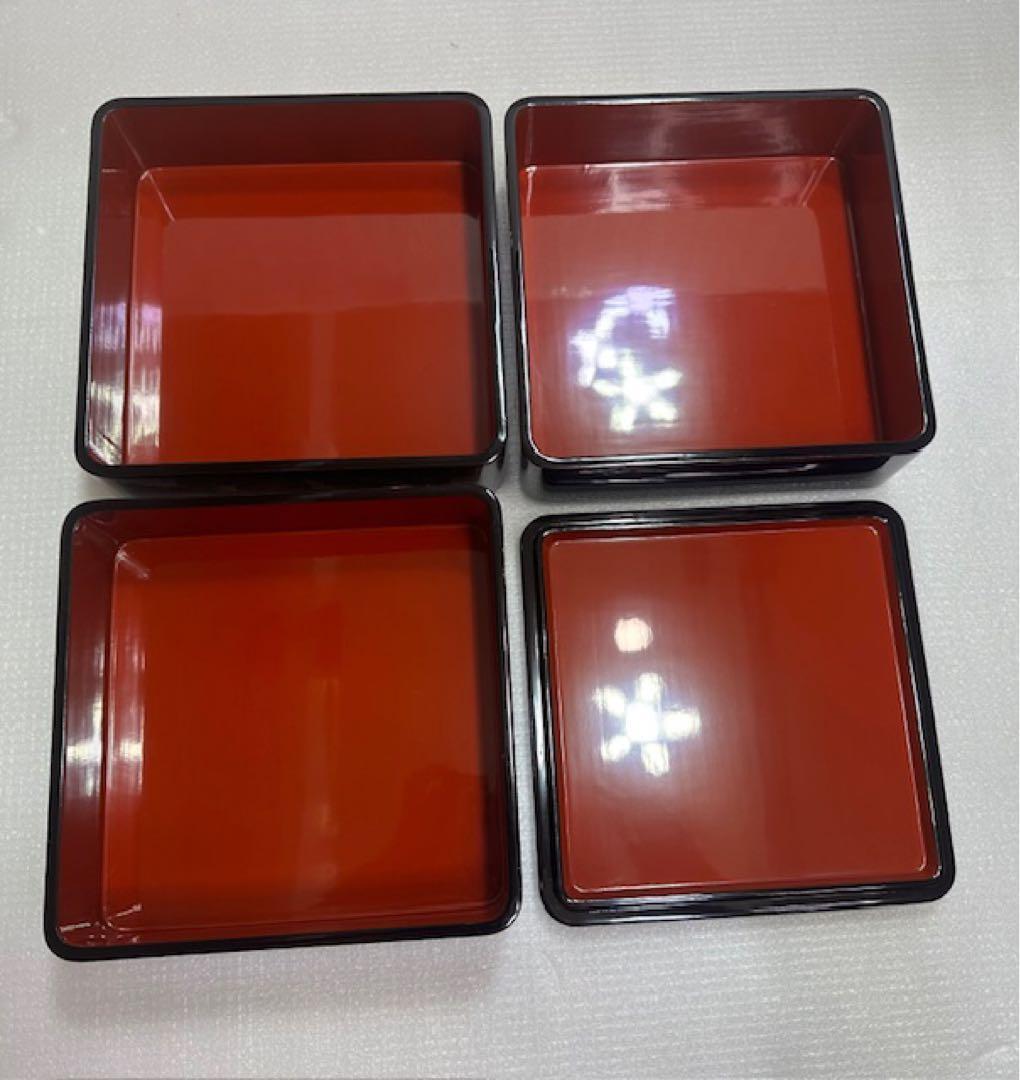 重箱 1 越前漆器/木製漆器/三段 重箱/黒地 金色鶴