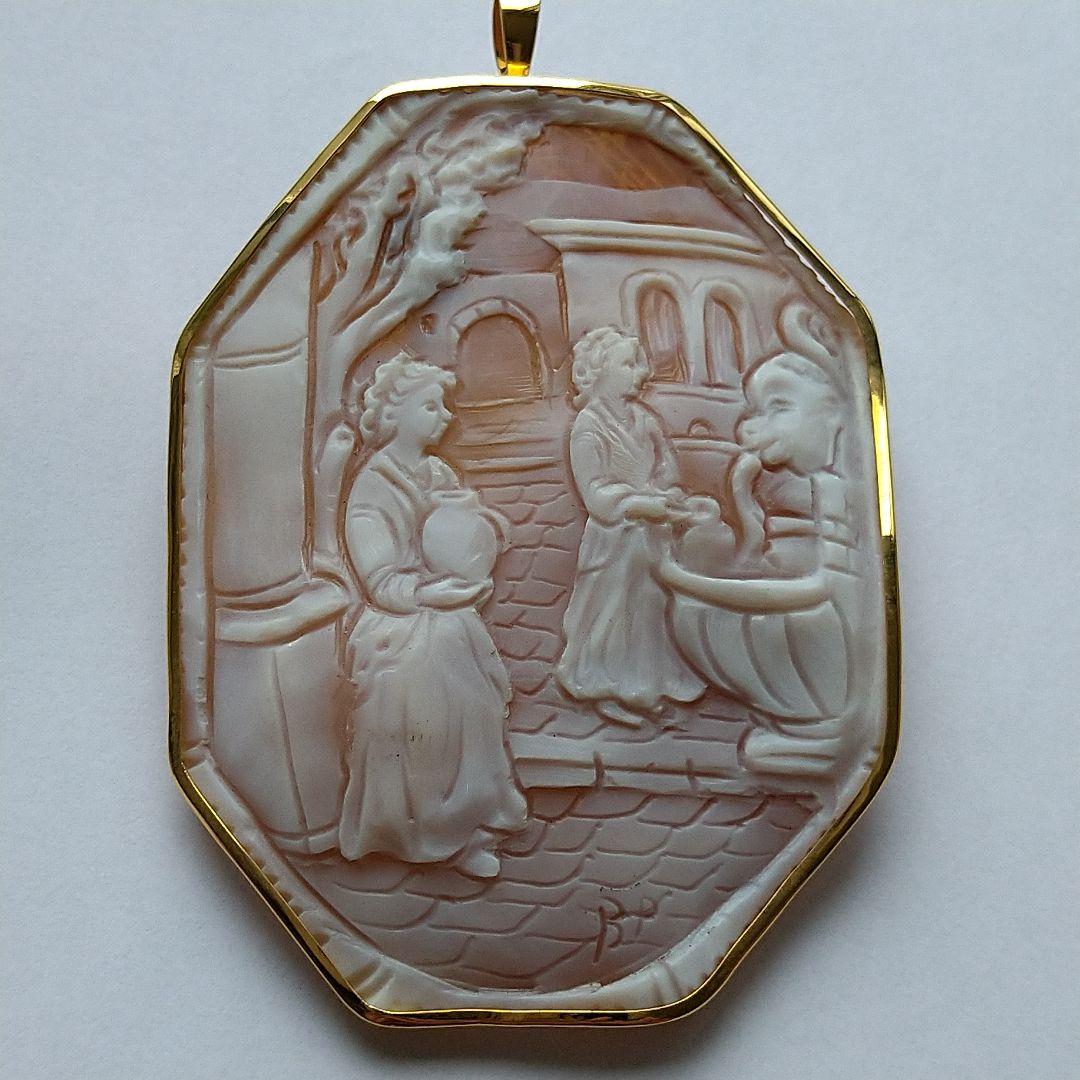 ✤作家ものシェルカメオブローチ&ペンダント✤18金✤2way✤花と