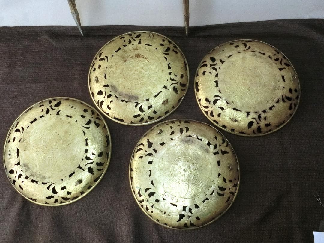 仏教美術！【仏具 華籠 けご 4点 蓮花1対・K20・骨董】仏 佛