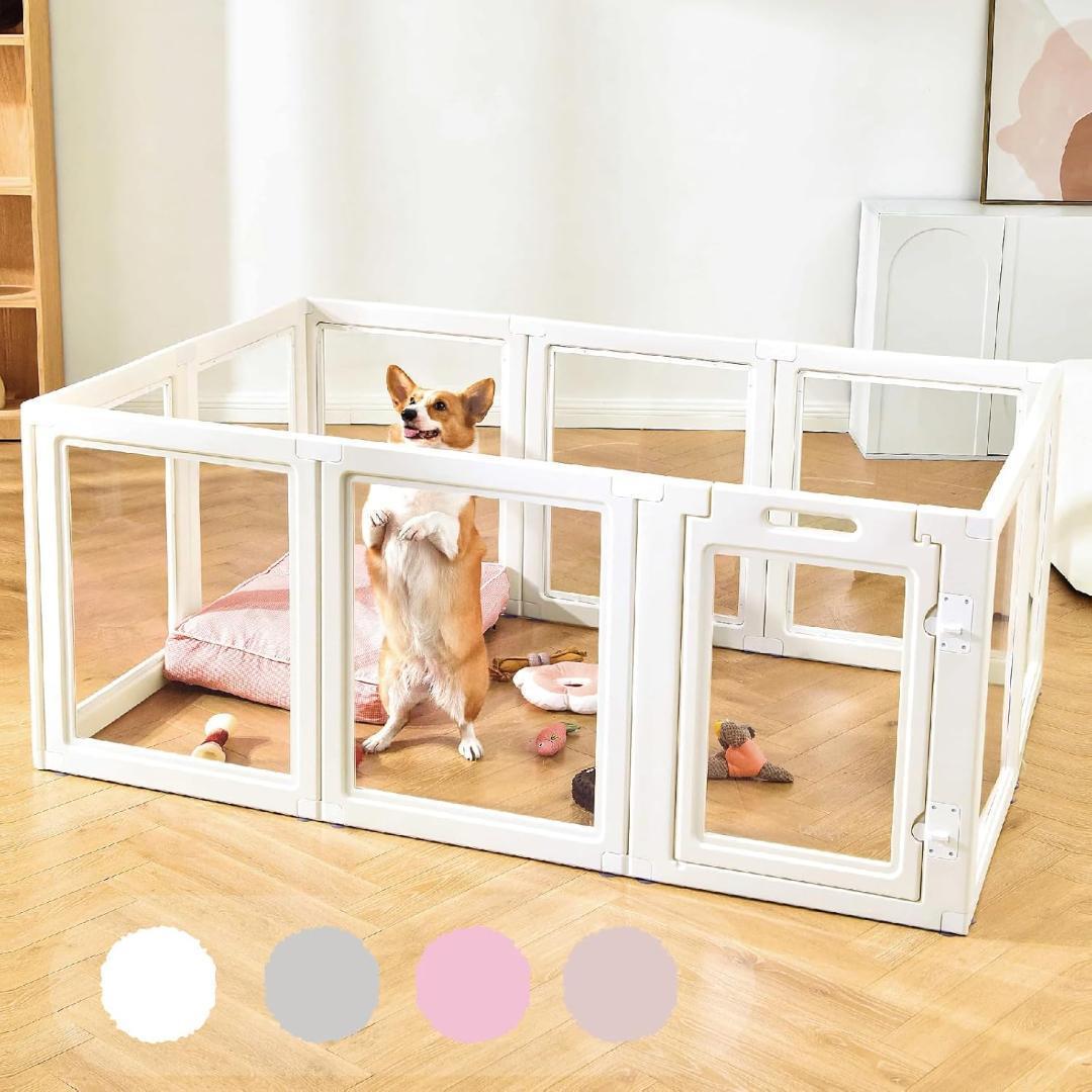 HAKOPE 圧迫感のないクリアサークル ペットサークル (6面パネルホワイト) HAKOPE 圧迫感のないクリアサークル ペットサークル (6面パネル