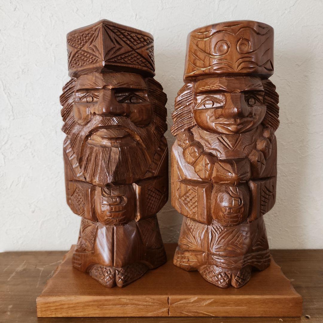 アイヌ民族 木彫り ニポポ人形 ペア 工芸品 民芸品 置物 インテリア