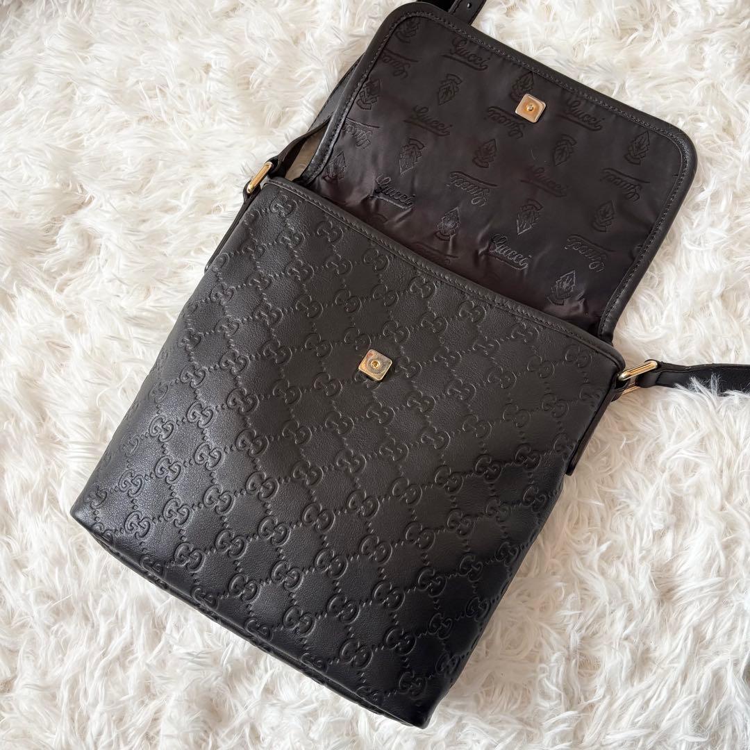 ✨美品✨グッチ ショルダーバッグ GG柄 レザー 裏地総柄 ブラウン