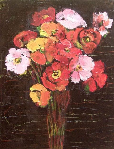 油絵 菅家令子 絵 絵画 インテリア 額付(黒) uF6-112002 花ポピー