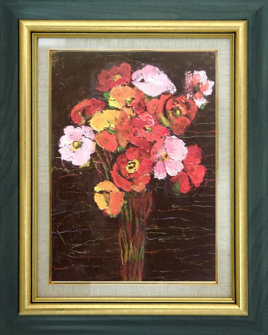 油絵 菅家令子 絵 絵画 インテリア 額付(黒) uF6-112002 花ポピー