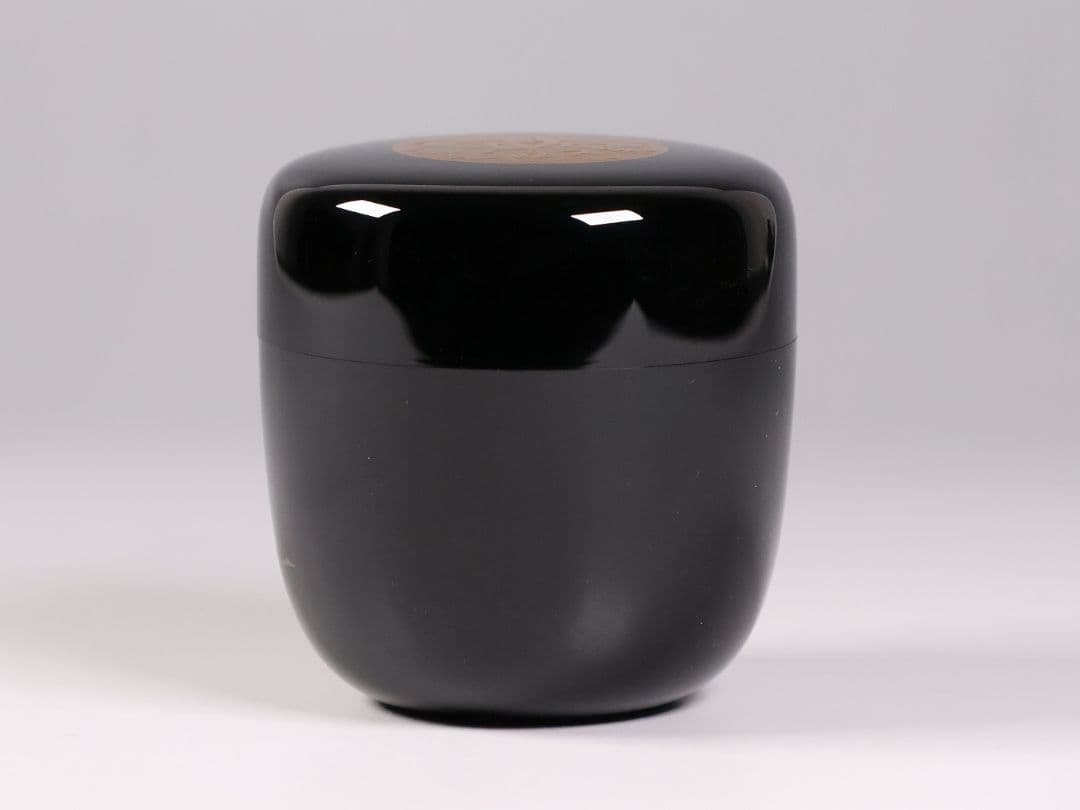 茶道具 山中塗蒔絵師 谷口博山 まどか幼稚園章蒔絵 銀杏 中棗 木製【