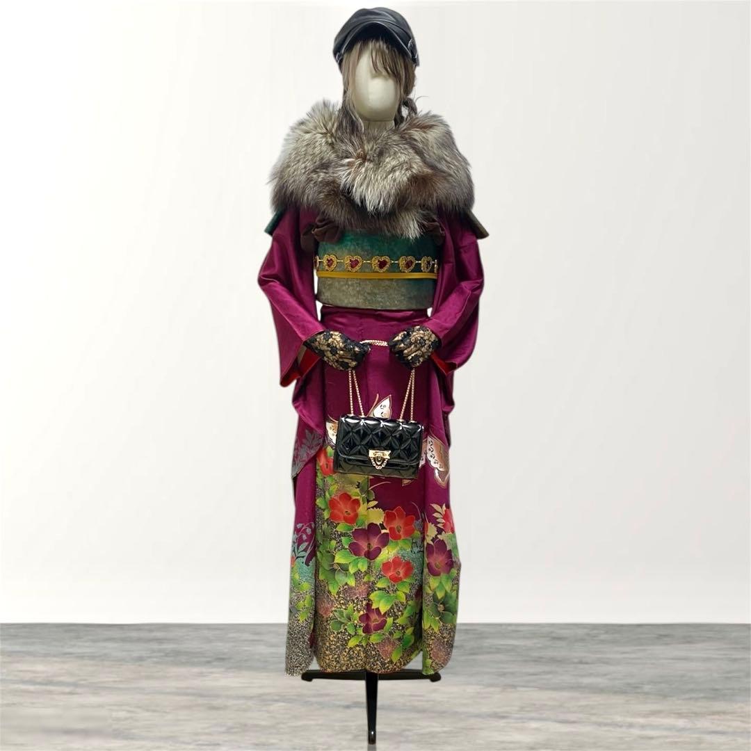 本日限定価格！振袖 フルセット ワインレッド 金彩加工 赤