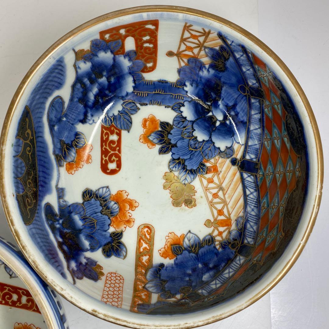 古伊万里　染錦大鉢2点　木箱付　直径約22㎝　東Y7-0404②タサチ