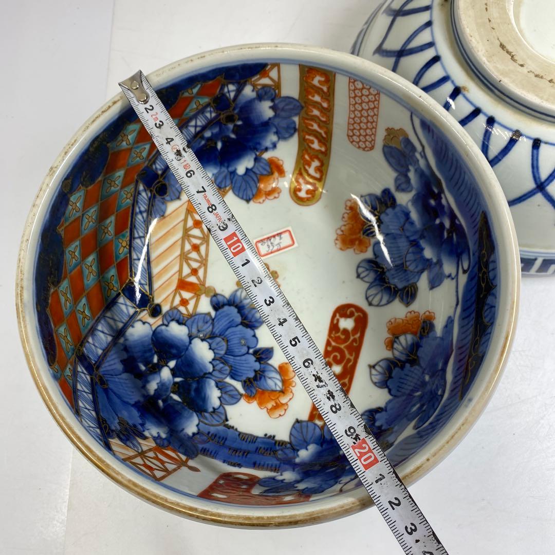 古伊万里　染錦大鉢2点　木箱付　直径約22㎝　東Y7-0404②タサチ