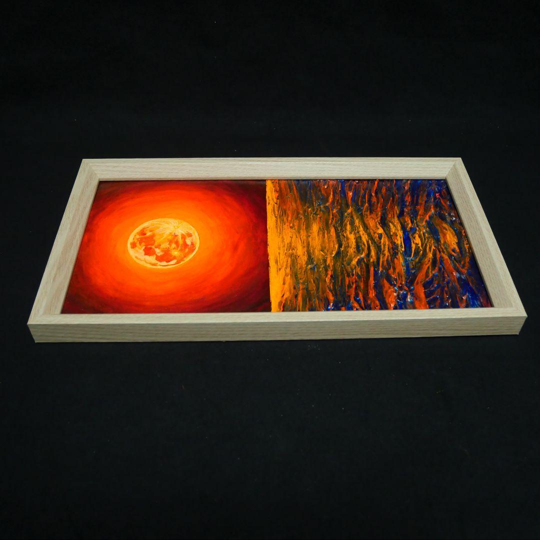 油絵 油彩 油彩画 絵 絵画 長方形ミニ絵画【オレンジ色の満月】