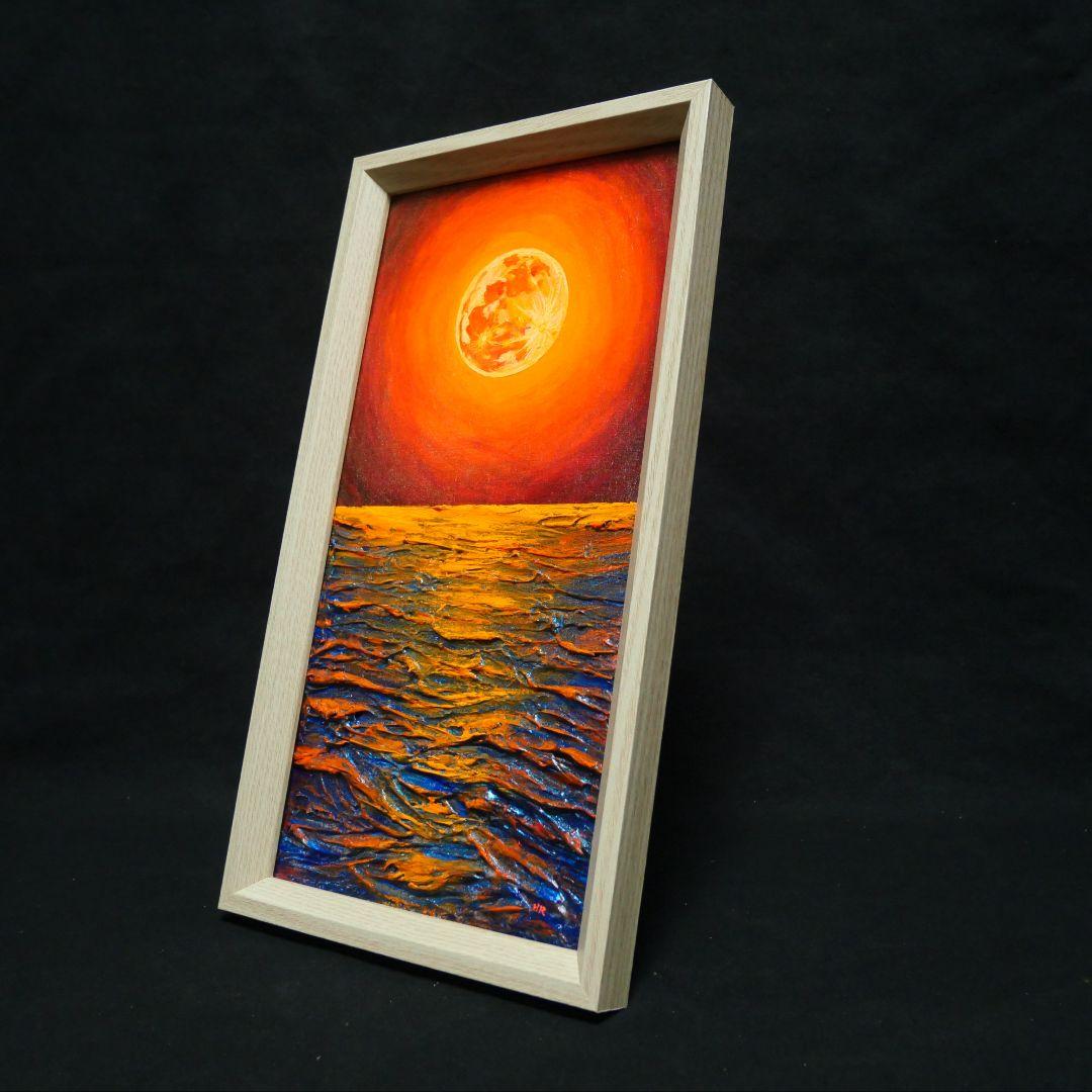 油絵 油彩 油彩画 絵 絵画 長方形ミニ絵画【オレンジ色の満月】