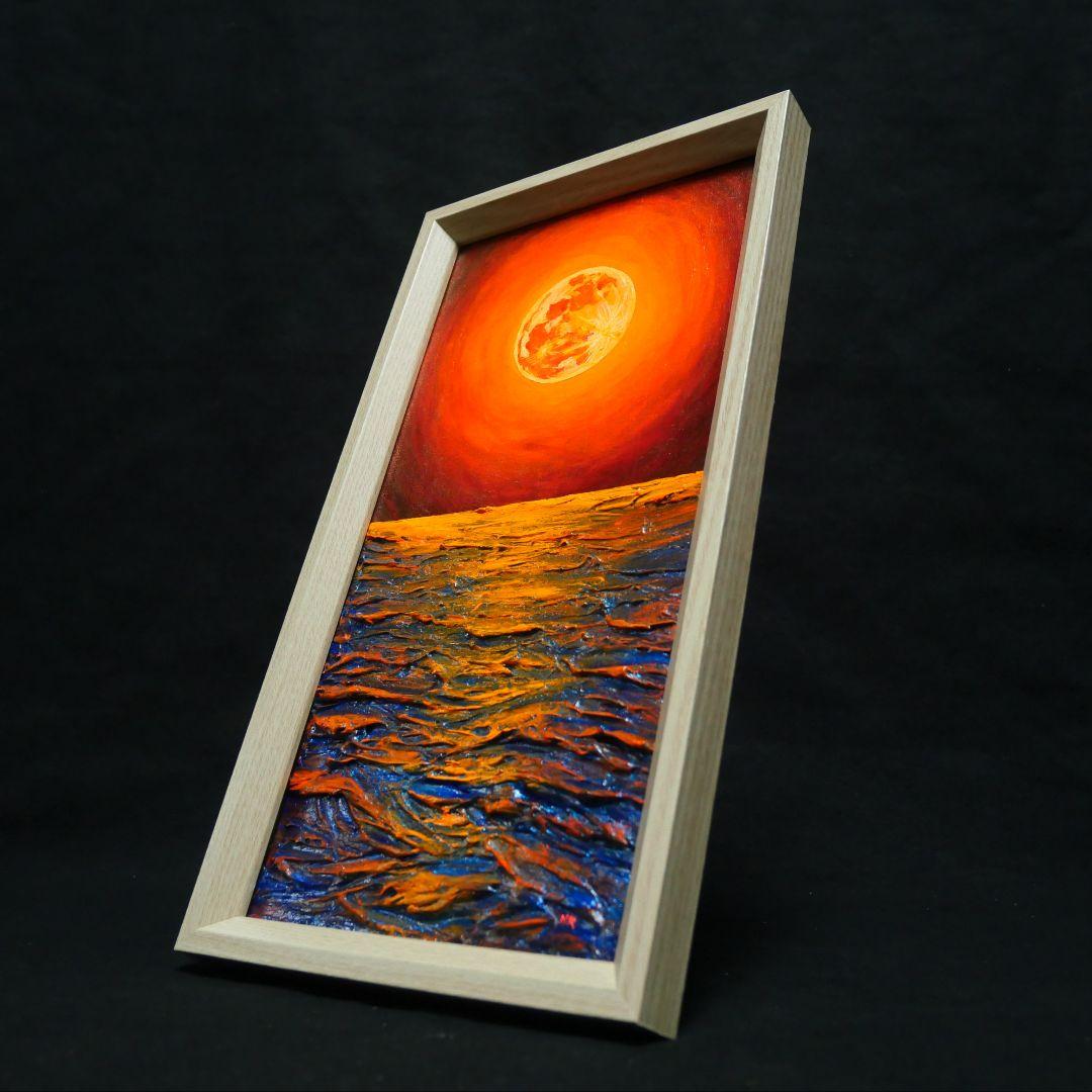 油絵 油彩 油彩画 絵 絵画 長方形ミニ絵画【オレンジ色の満月】