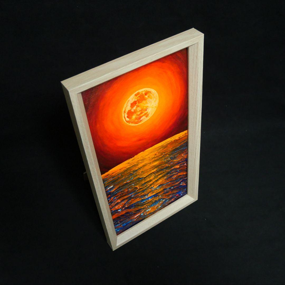 油絵 油彩 油彩画 絵 絵画 長方形ミニ絵画【オレンジ色の満月】