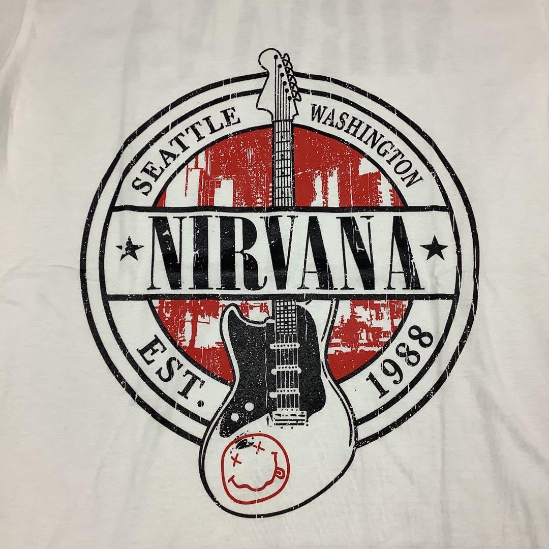 NIRVANA ギターロゴ Tシャツ Lサイズ ホワイト ⑷ ニルヴァーナ - メルカリ