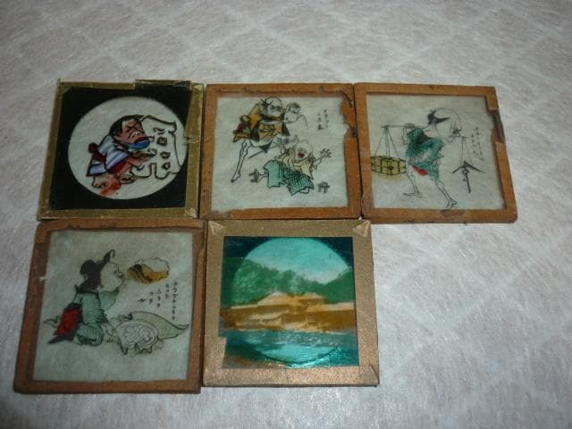 希少 明治～大正期 木箱入◇幻燈機用 ガラス板スライド（写真・天然色）