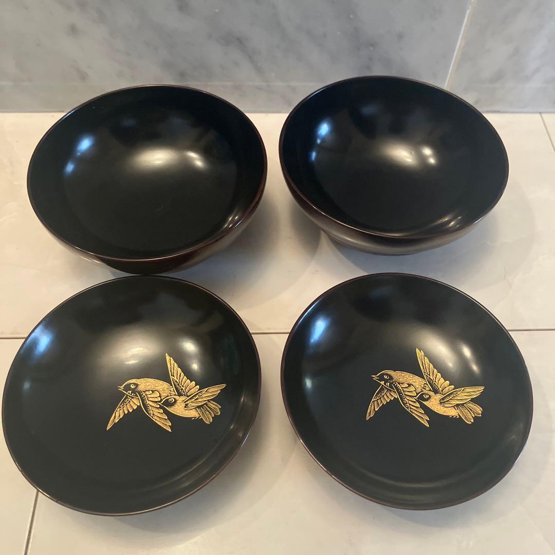 アンティーク大正時代 金彩のスズメや上品な竹が美し過ぎる木製輪島