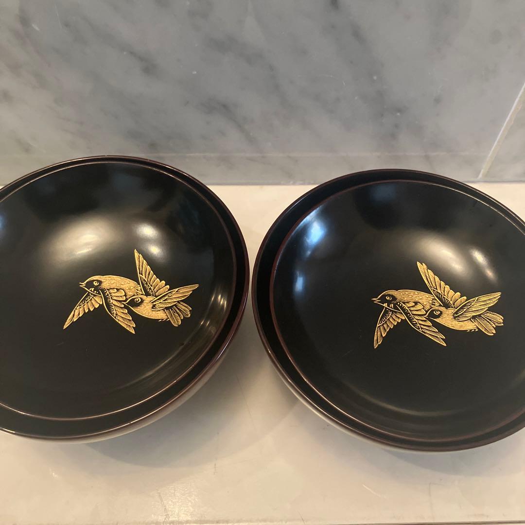 アンティーク大正時代 金彩のスズメや上品な竹が美し過ぎる木製輪島