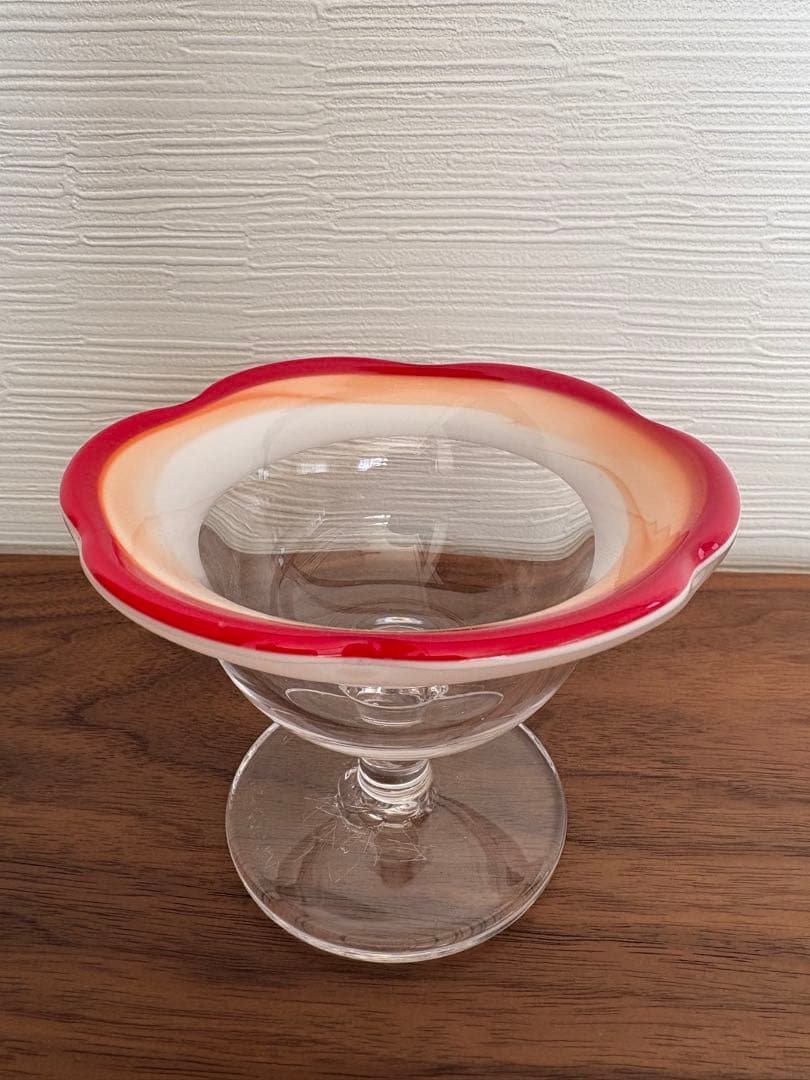 美品】氷コップ ガラス 乳白色 赤縁 昭和レトロ アンティーク 骨董