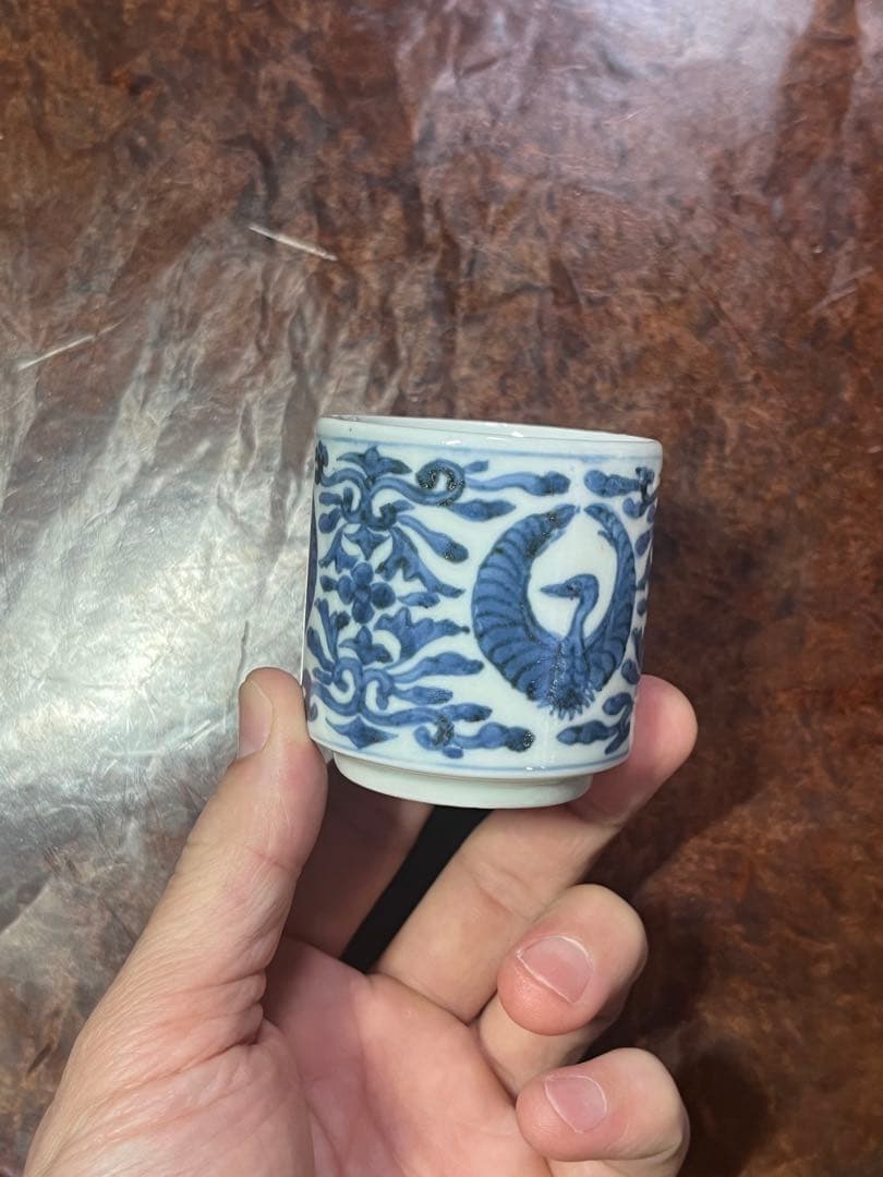 古伊万里　のぞき猪口　鶴丸　唐草　酢猪口　蕎麦猪口　金継ぎ　モダン