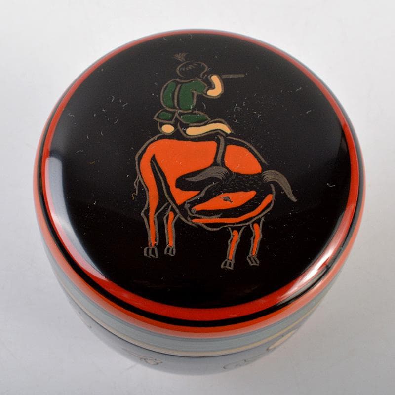 茶道具　中谷秀斉作　牛の背童子絵　中棗　共箱　V　6586