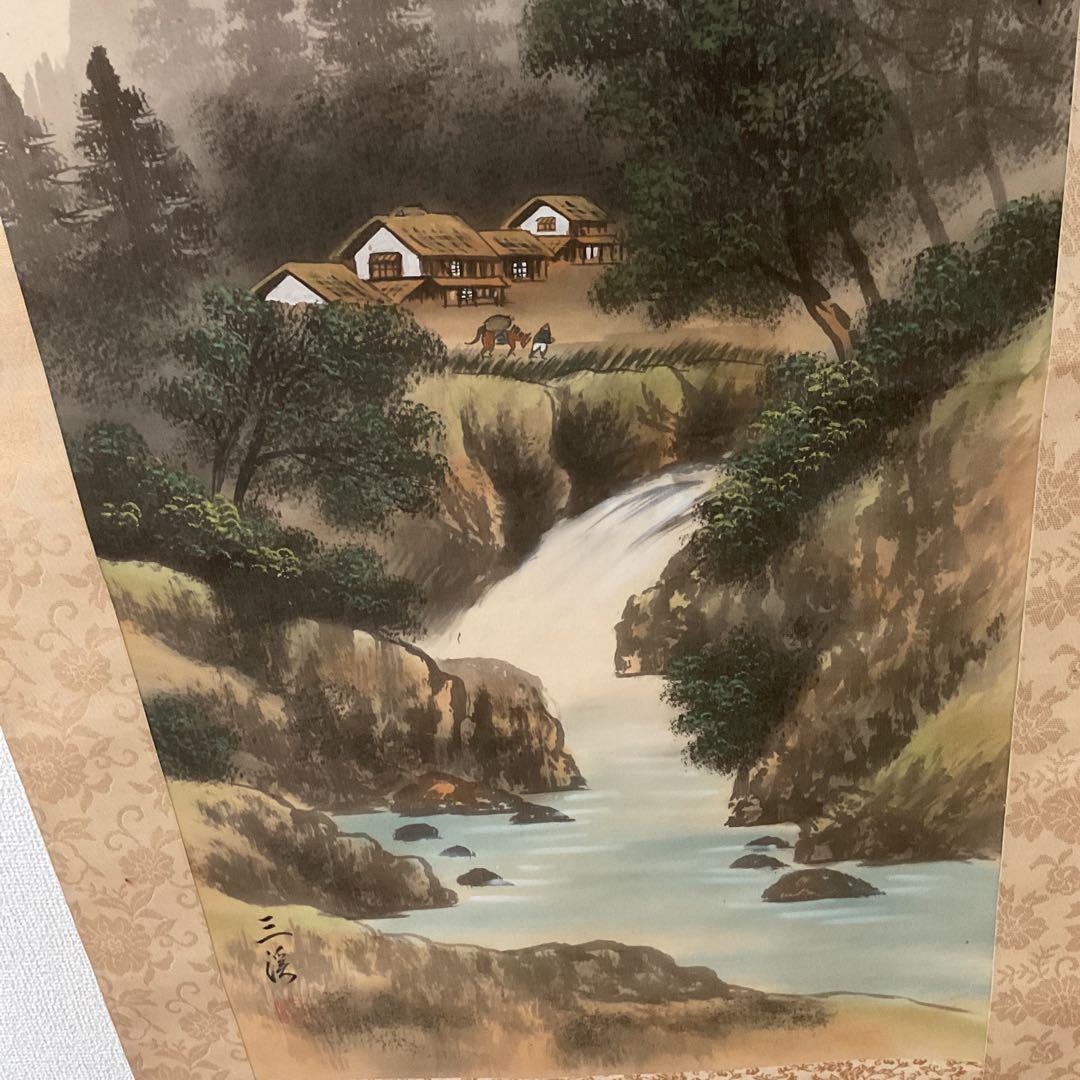 三 渓 筆 【 絹本彩色画 山水画 】 山間部を流れる渓流