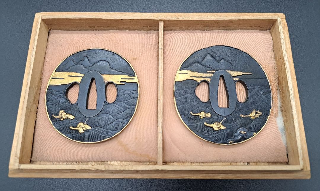 騎馬武者図大小揃い鍔 鐔 二点セット 日本刀 刀 刀装具 居合い 侍 武士道