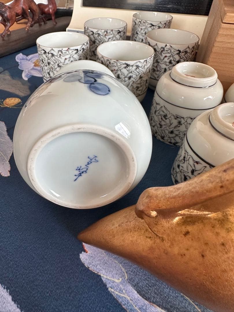 九谷焼古九谷焼手描き染め付け猪口10客