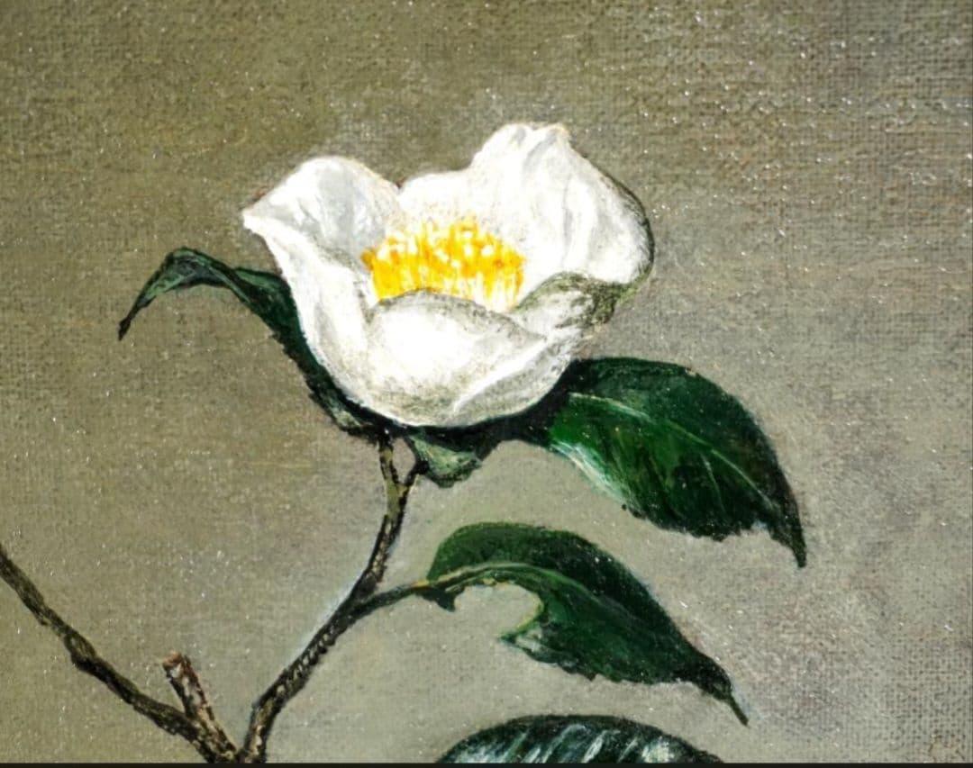 小阪正次『白椿』1978年　油彩4号　直筆サイン有 　一枚の絵取扱 額装