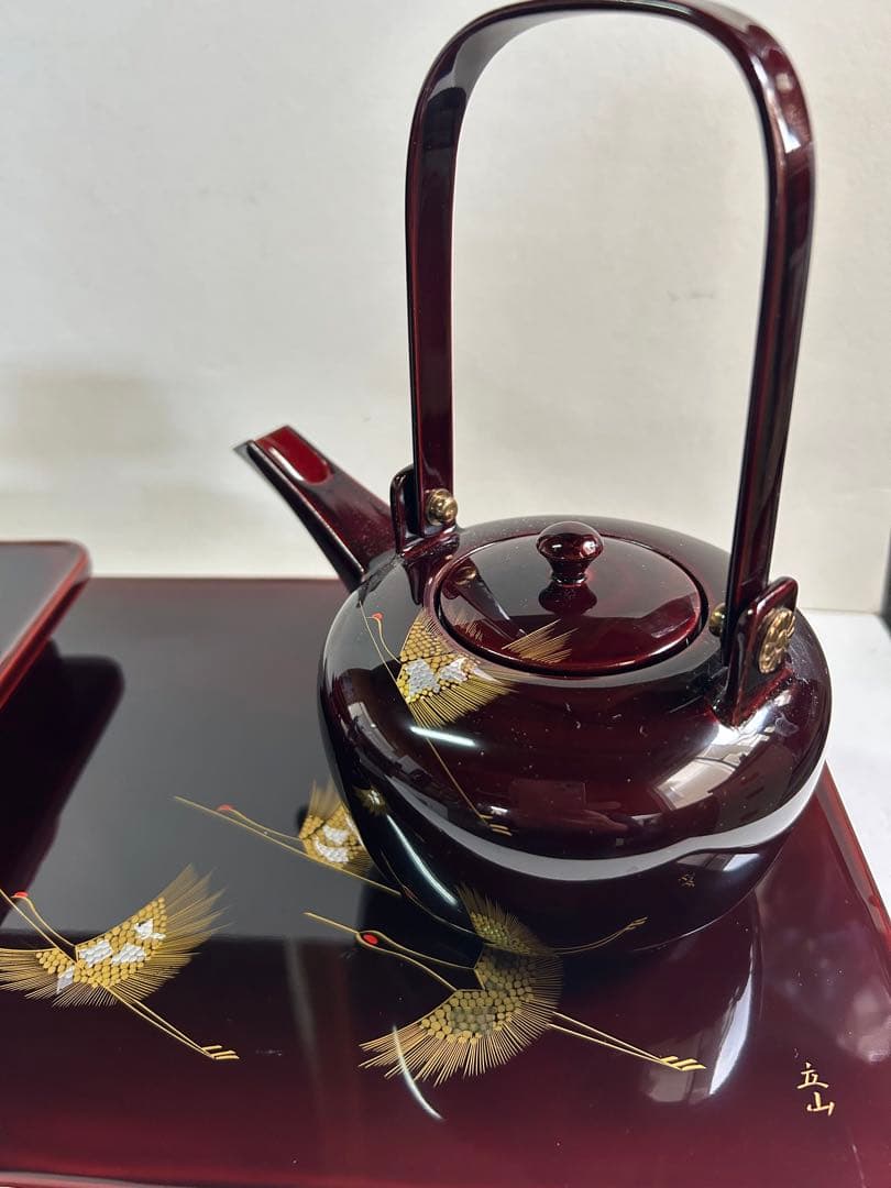 特選 越前漆器 お屠蘇器 立山作 天然木 沈金 蒔絵 箱入り