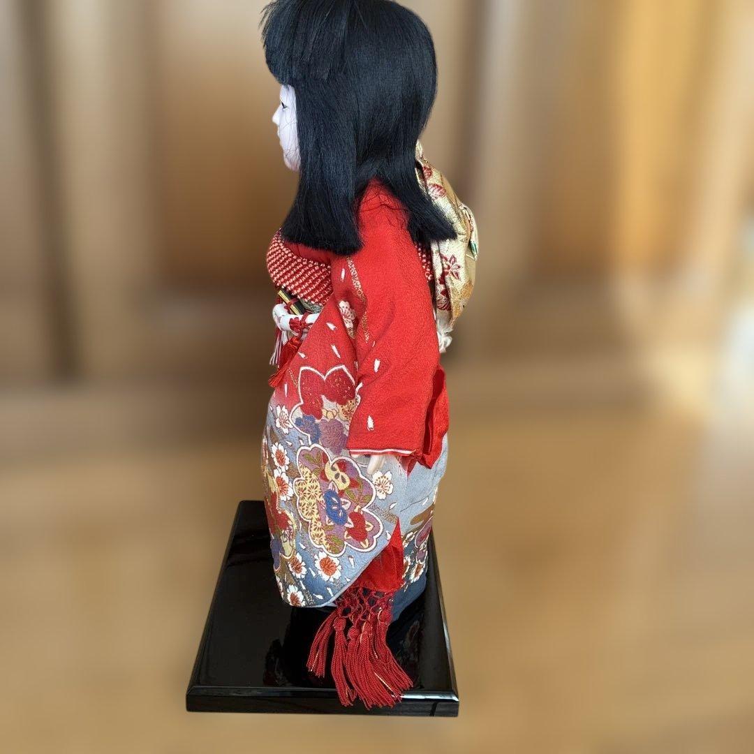 市松人形 赤い花柄 ［松乾斎東光作］