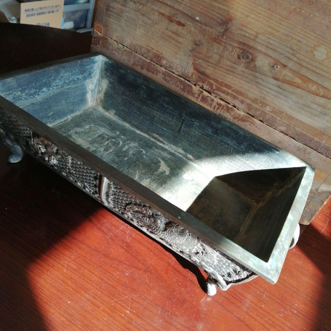 大日本大島湖珉之鋳 古銅四神波彫水盤 42cm 江戸後期