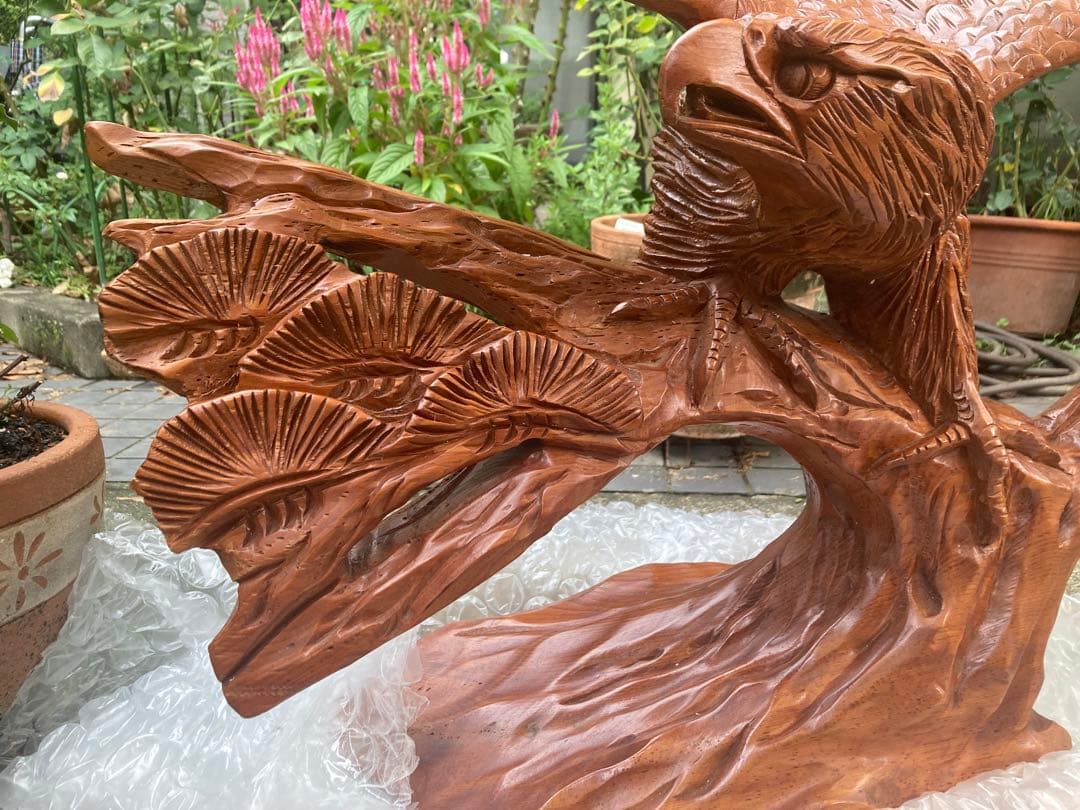 一点物 】特大 木彫り 鷲 ワシ置物 一刀彫