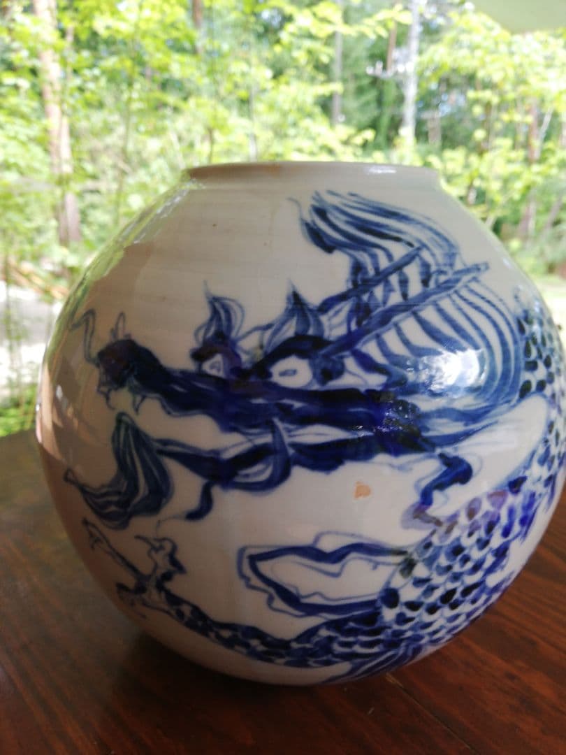 (美品)中国染付け龍文壺