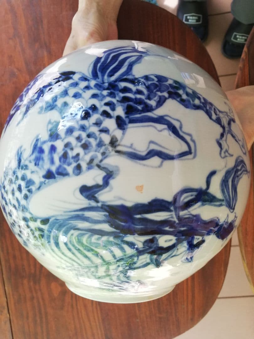 (美品)中国染付け龍文壺