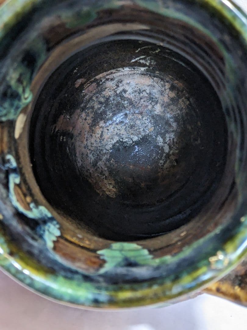 ♢琉球 飴釉掻落し 魚紋文様 双耳壺 瓶 沖縄花瓶 珍物珍品 古美術品