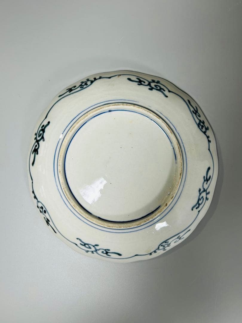 古伊万里 色絵 金襴手 松竹梅 鶴 輪花 七寸皿 5枚 21.5㎝ 窓絵 帆舟の