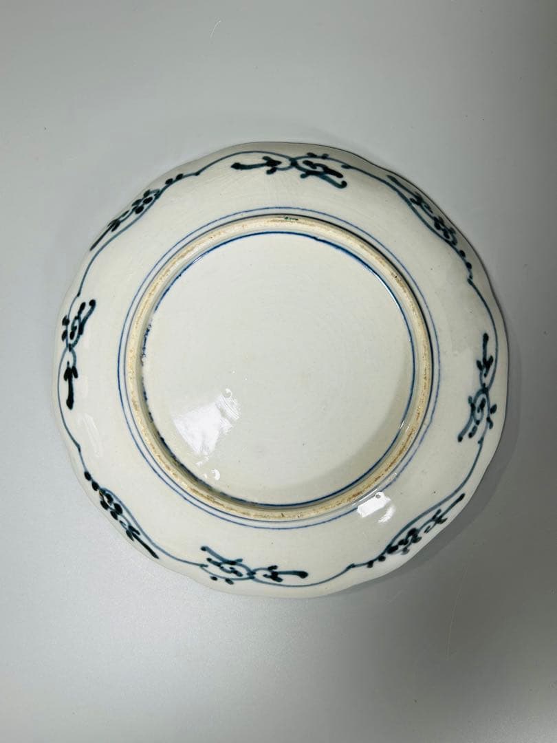 古伊万里 色絵 金襴手 松竹梅 鶴 輪花 七寸皿 5枚 21.5㎝ 窓絵 帆舟の