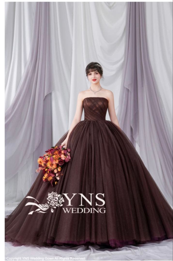 【にゃんらぶ】YNS カラードレス　ブラウン(三段パニエ付き)