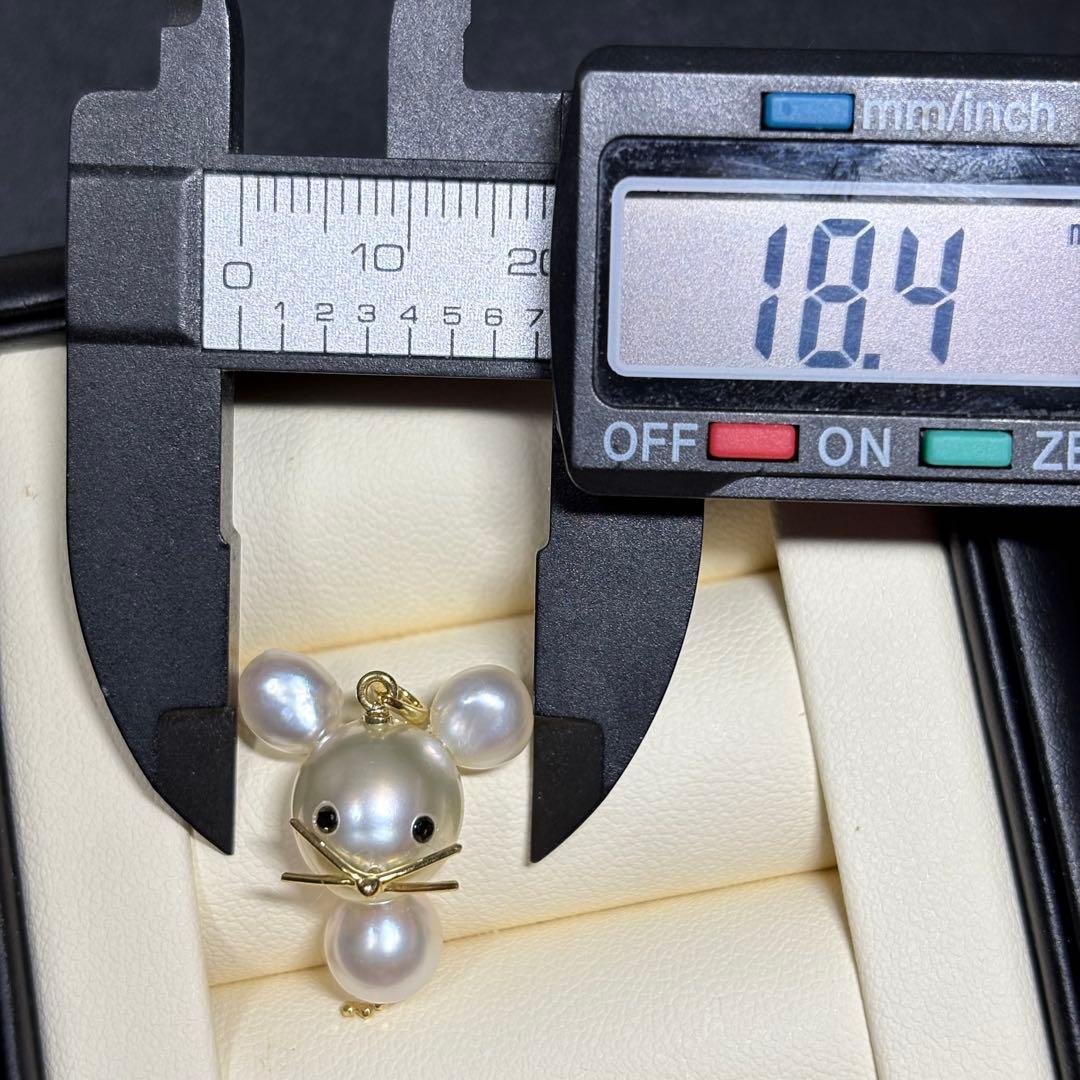 P04 K18 ケシ 白蝶真珠 ネズミ あこやパール ペンダント ブラック