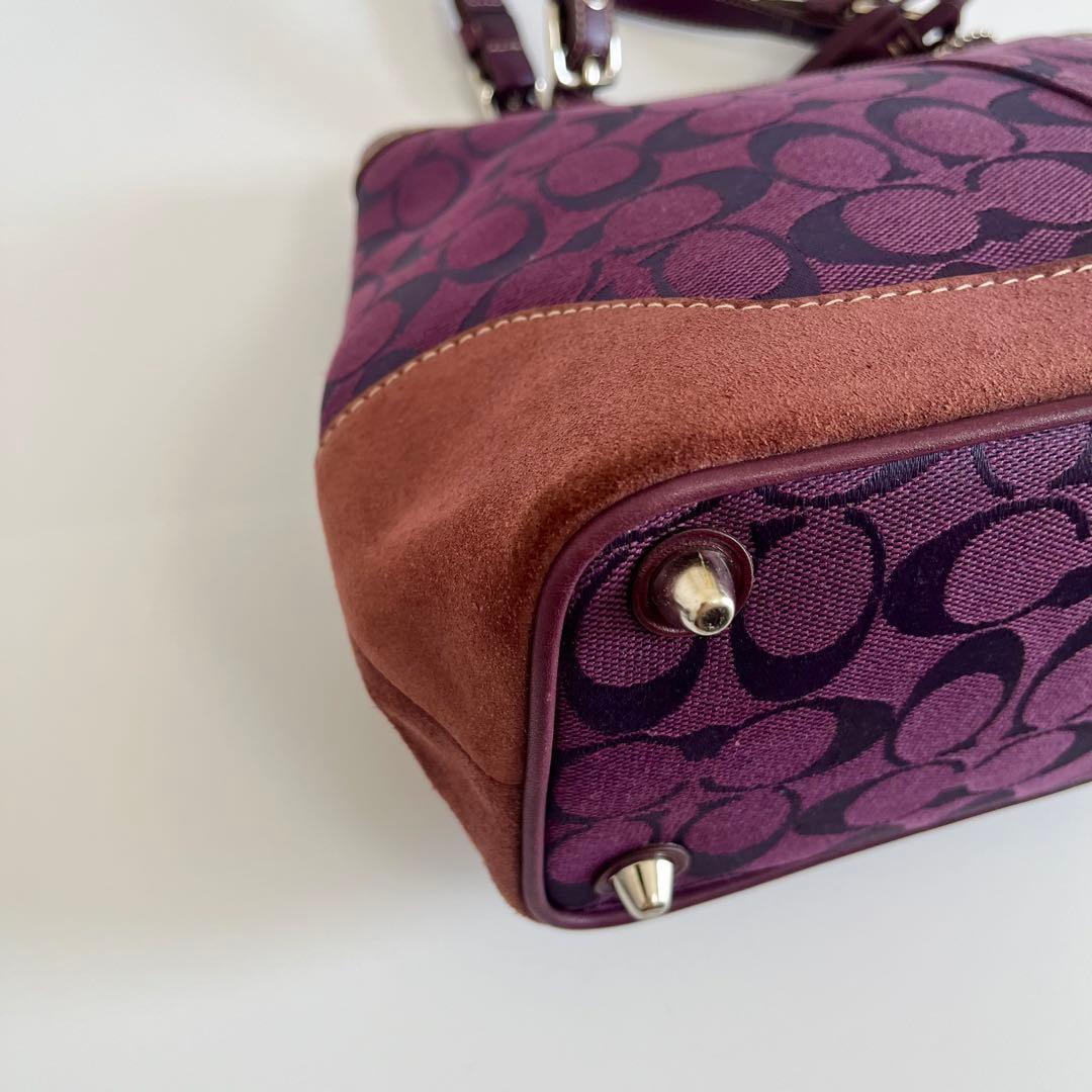 バッグ Coach Purple Signature Tote Bag Tassel