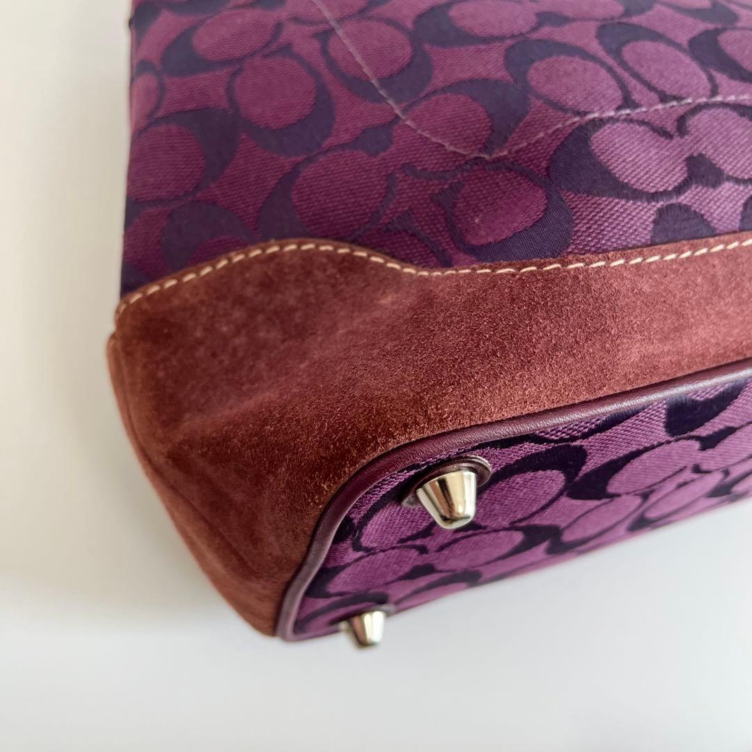 バッグ Coach Purple Signature Tote Bag Tassel