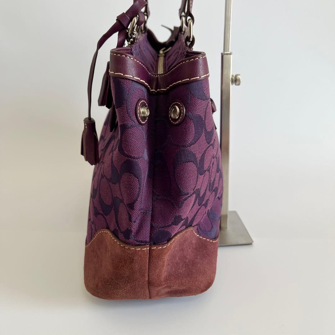 バッグ Coach Purple Signature Tote Bag Tassel